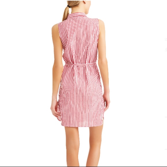 Women's Vertical Striped Sleeveless Shirt Dress - Picture 2 of 3